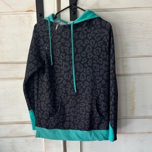 Crazy Train White Waffle Knit Top with Teal Trim